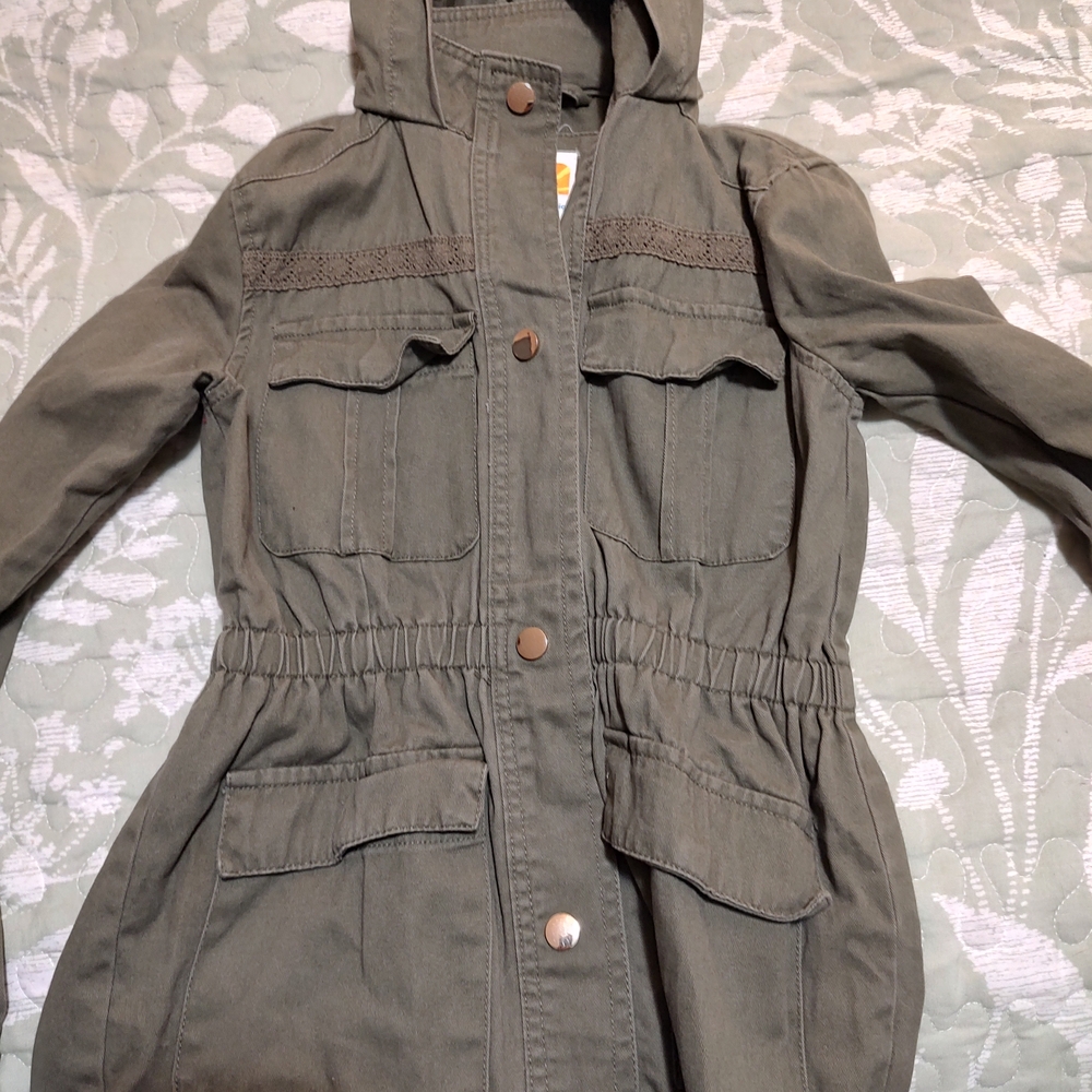 C&C California Green Utility Jacket with Hood and Adjustable Waist